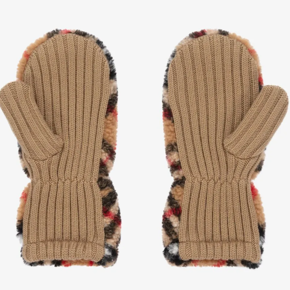 Archive Beige Wool Vintage Check Mittens
