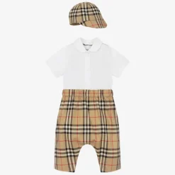 Baby Boys Beige Check Cotton Trouser Set