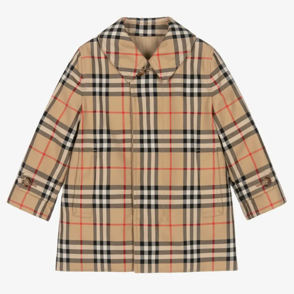 Baby Boys Beige Check Reversible Car Coat