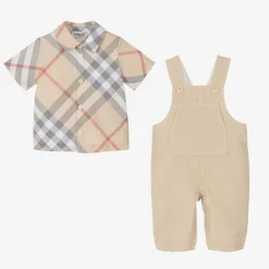 Baby Boys Beige Cotton Dungaree Set