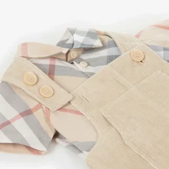 Baby Boys Beige Cotton Dungaree Set