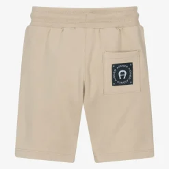 Baby Boys Beige Cotton Logo Tape Shorts
