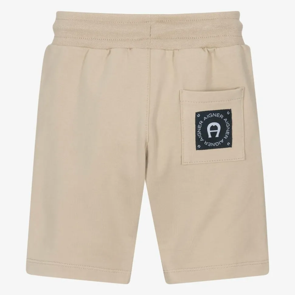 Baby Boys Beige Cotton Logo Tape Shorts
