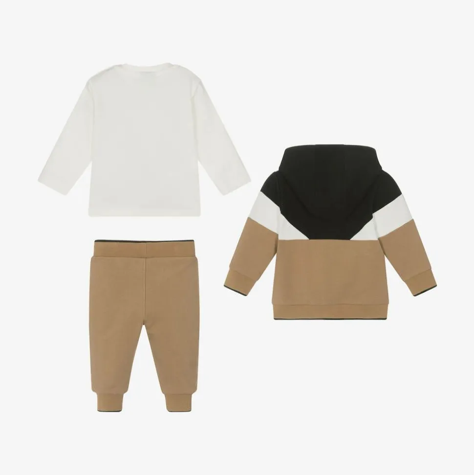 Baby Boys Beige Cotton Tracksuit Set