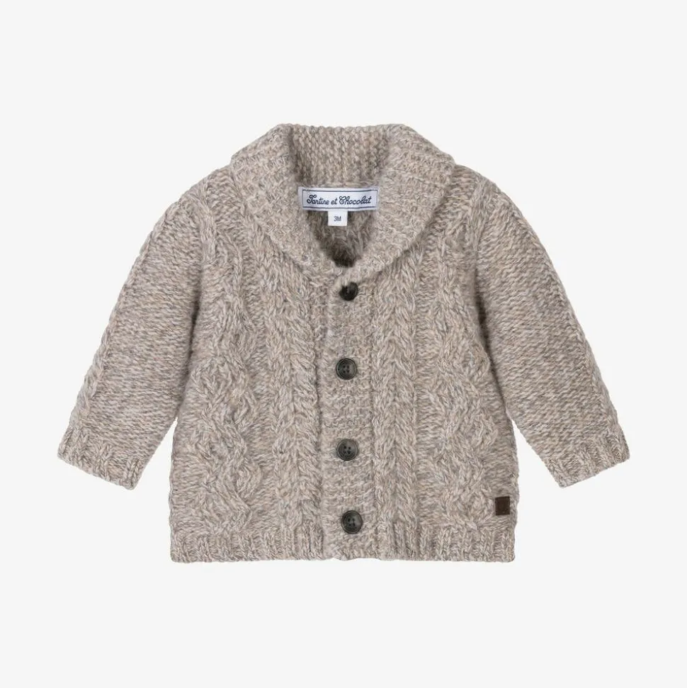 Baby Boys Beige Wool Cardigan