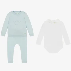 Baby Boys Blue Cotton Knit Trouser Set