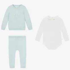 Baby Boys Blue Cotton Knit Trouser Set