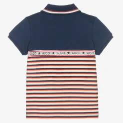 Baby Boys Blue Cotton Striped Polo Shirt