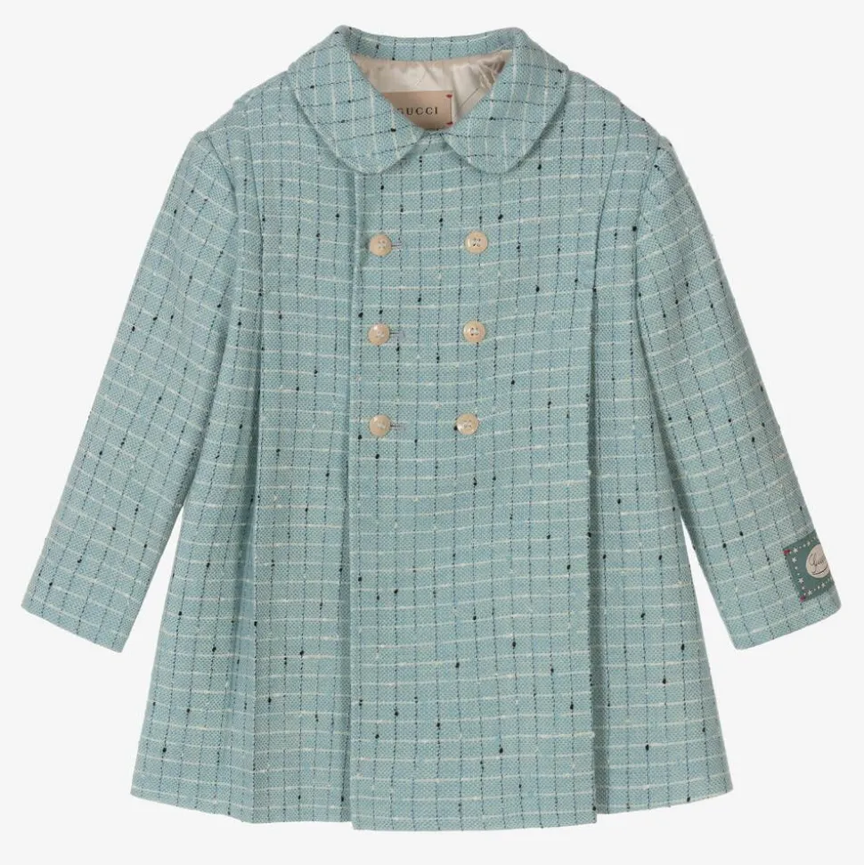Baby Boys Blue Damier Wool Check Coat