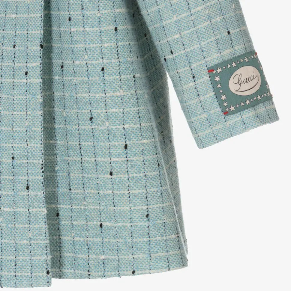 Baby Boys Blue Damier Wool Check Coat