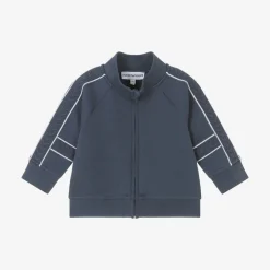 Baby Boys Blue Embossed Cotton Zip-Up Top