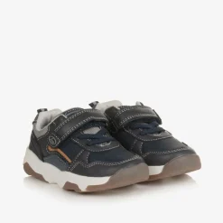 Baby Boys Blue Faux Leather Trainers