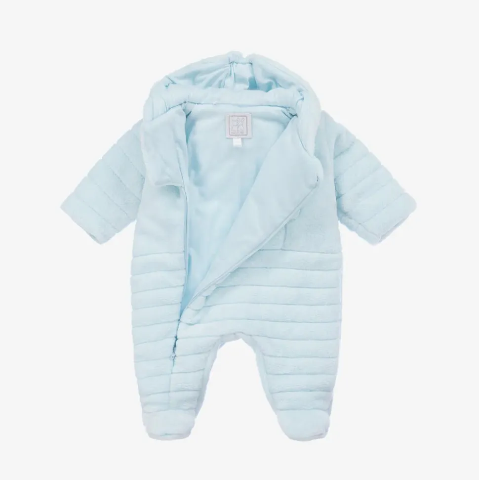 Baby Boys Blue Plush Teddy Pramsuit