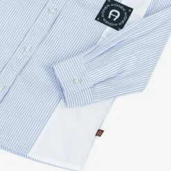 Baby Boys Blue Striped Panel Cotton Shirt