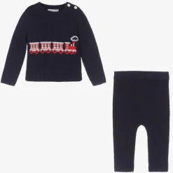 Baby Boys Blue Wool Train Trouser Set
