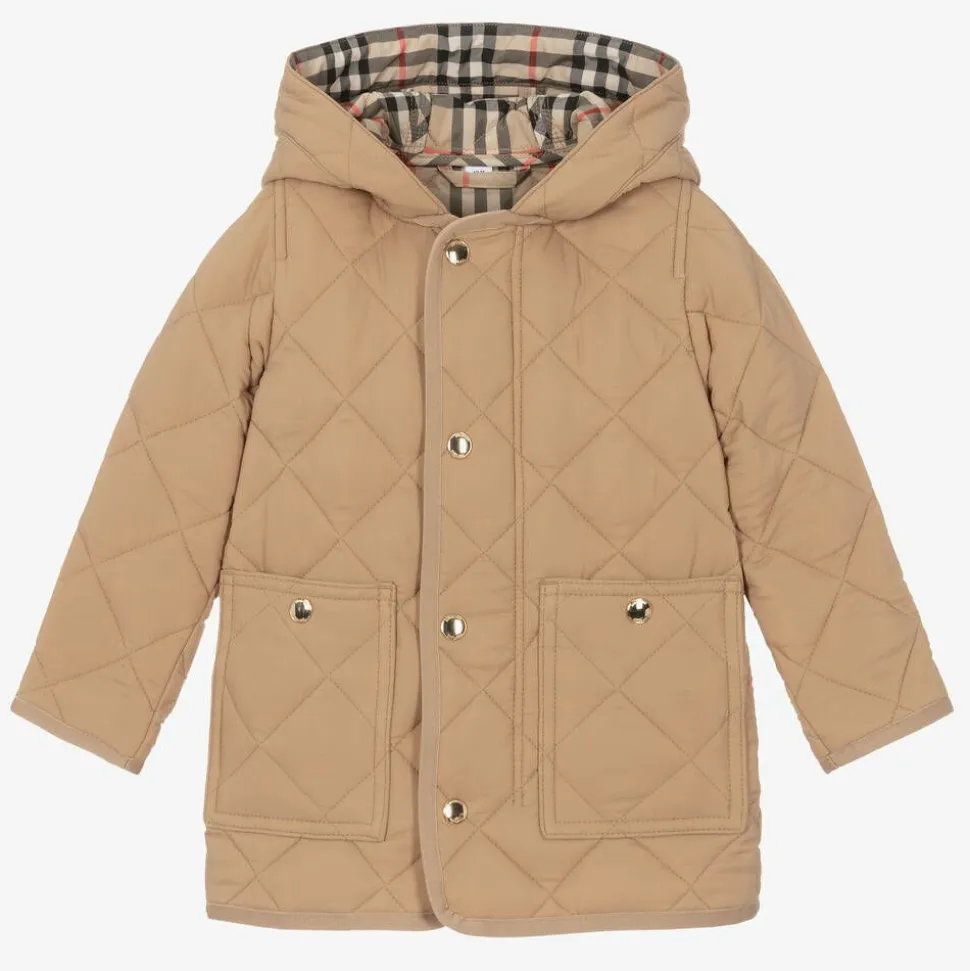 Baby Boys Dark Beige Diamond Quilted Coat