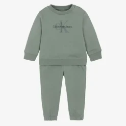 Baby Boys Green Cotton Monogram Tracksuit