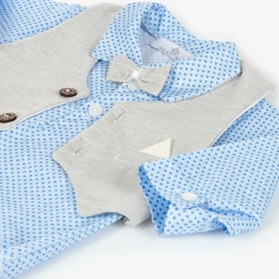 Baby Boys Grey & Blue Cotton Trouser Set