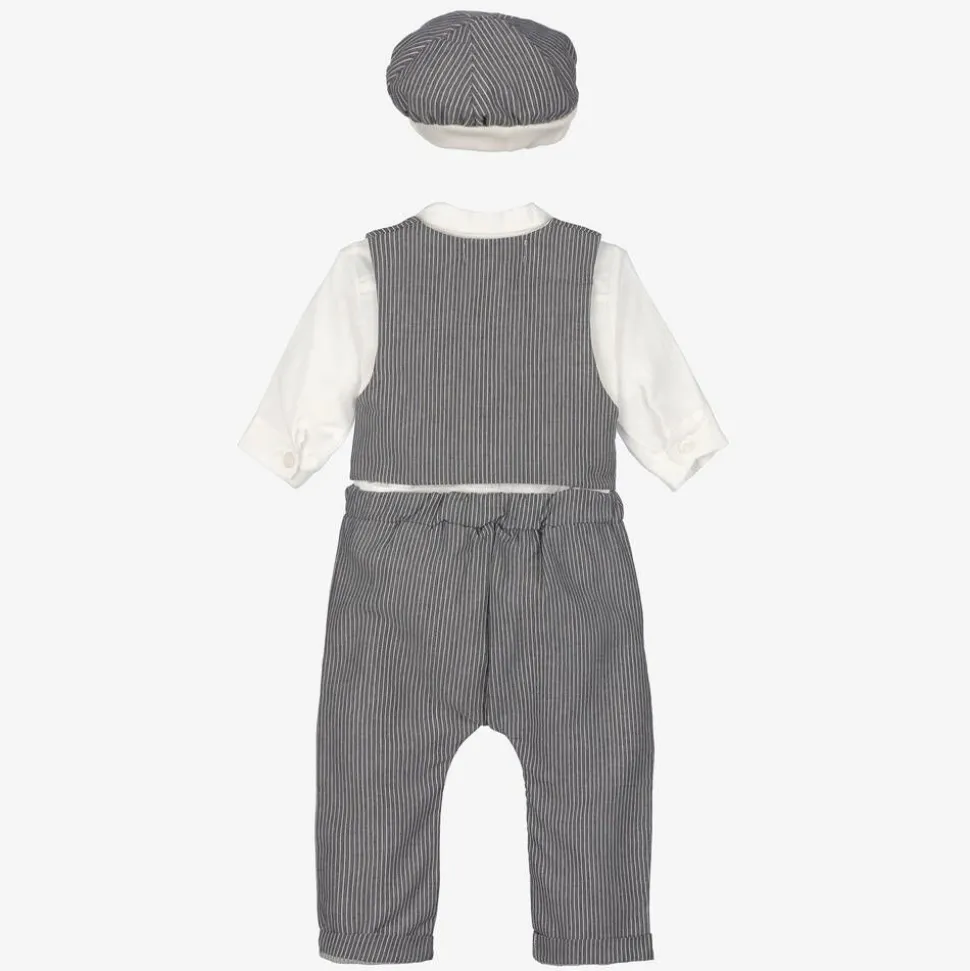 Baby Boys Grey & White Cotton Trouser Set