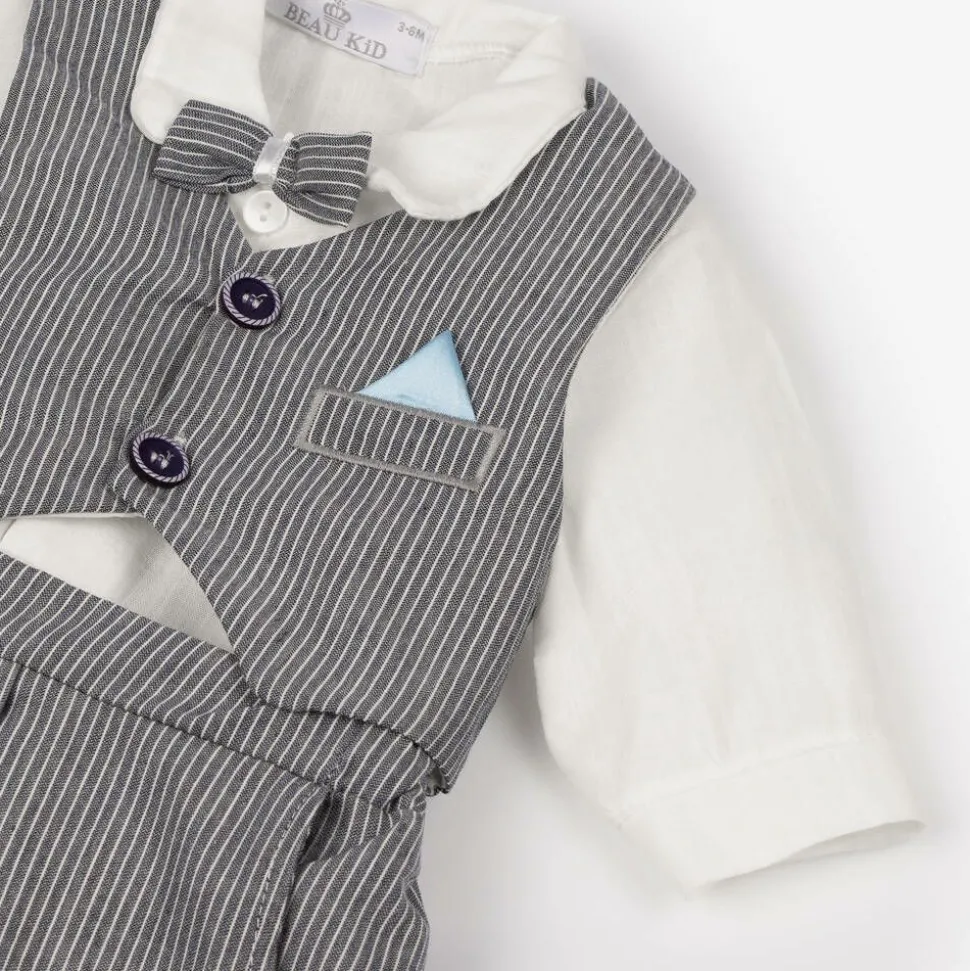 Baby Boys Grey & White Cotton Trouser Set