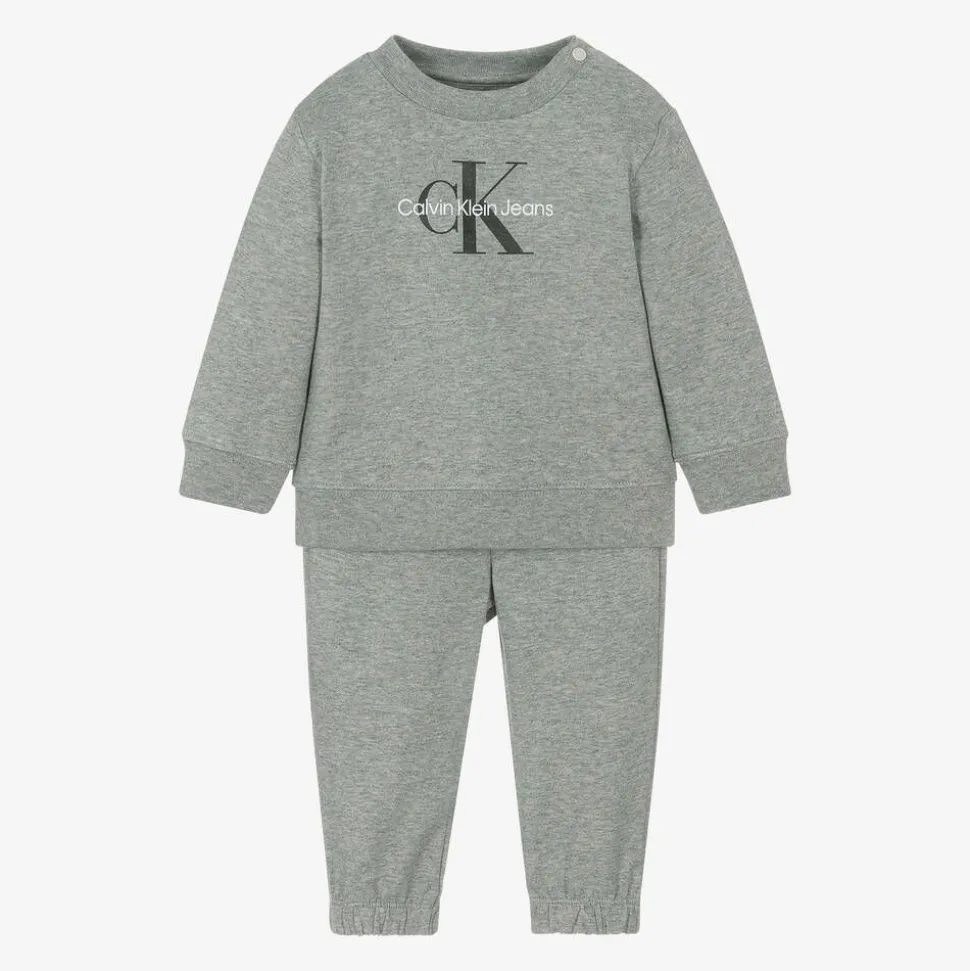 Baby Boys Grey Cotton Monogram Tracksuit