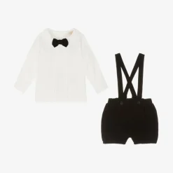 Baby Boys Ivory & Black Velvet Shorts Set