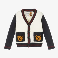 Baby Boys Ivory & Blue Knit Cardigan