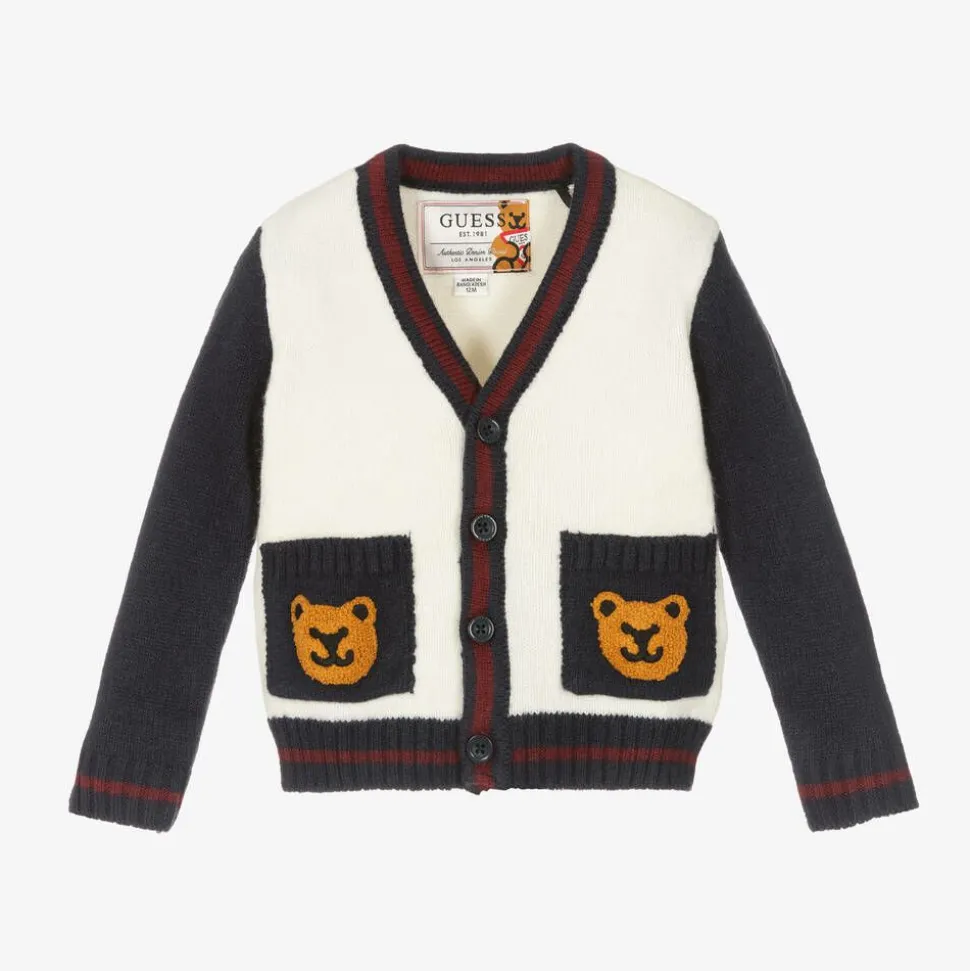 Baby Boys Ivory & Blue Knit Cardigan