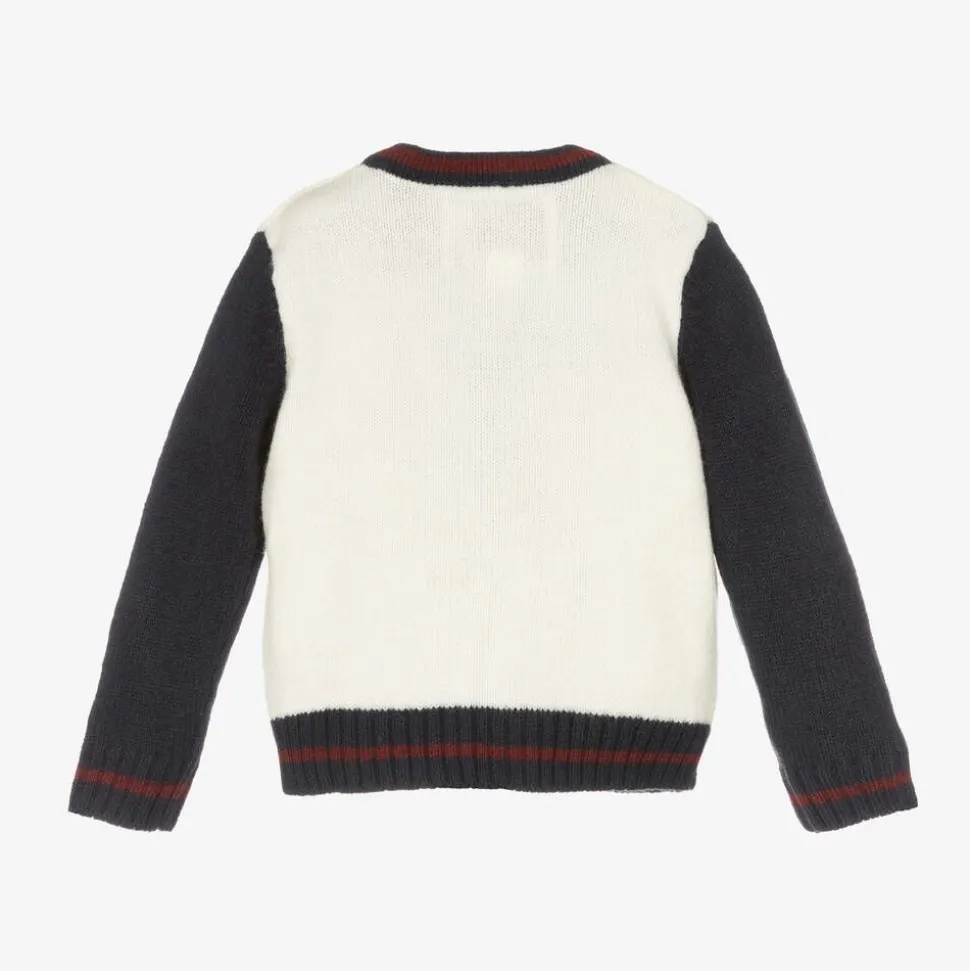 Baby Boys Ivory & Blue Knit Cardigan