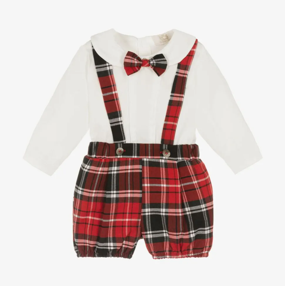 Baby Boys Ivory & Red Tartan Shorts Set