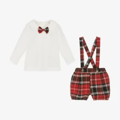 Baby Boys Ivory & Red Tartan Shorts Set
