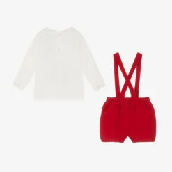 Baby Boys Ivory & Red Velvet Shorts Set