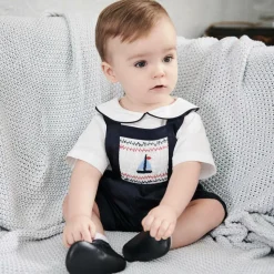 Baby Boys Navy Blue Cotton Dungaree Shorts
