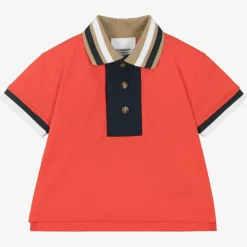Baby Boys Red Cotton Varsity Polo Shirt