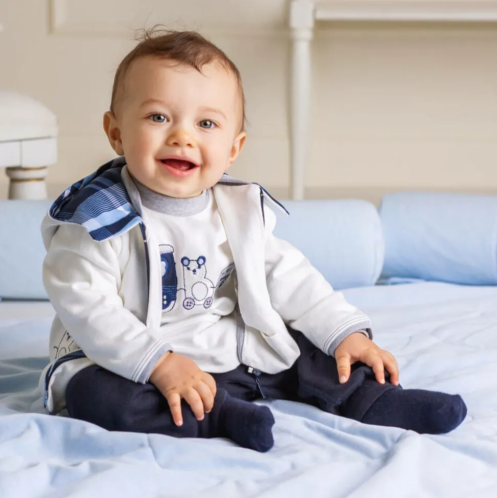 Baby Boys White & Blue Cotton Tracksuit Set