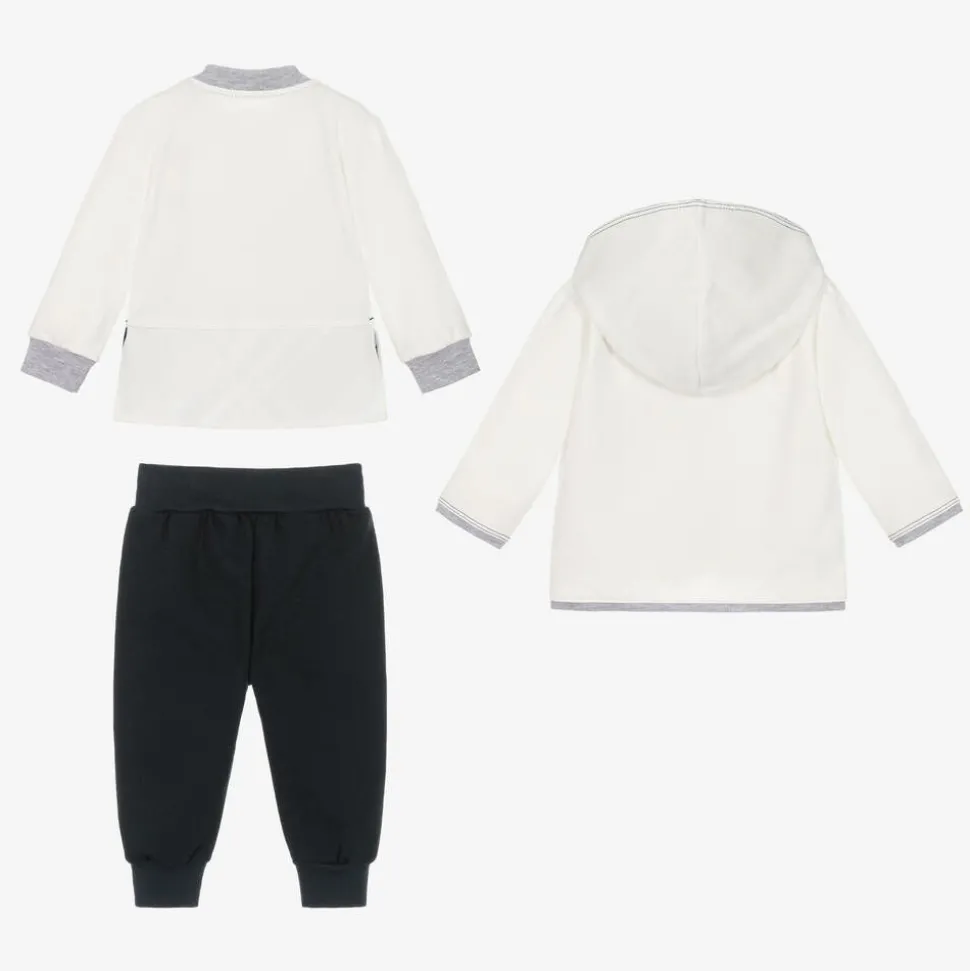 Baby Boys White & Blue Cotton Tracksuit Set