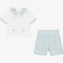 Baby Boys White & Blue Cotton Buster Suit