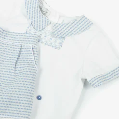 Baby Boys White & Blue Cotton Buster Suit