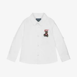 Baby Boys White Cotton Bear Shirt