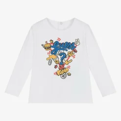 Baby Boys White Cotton Cartoon Logo Top