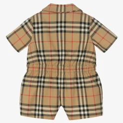 Baby Girls Beige Check Cotton Playsuit