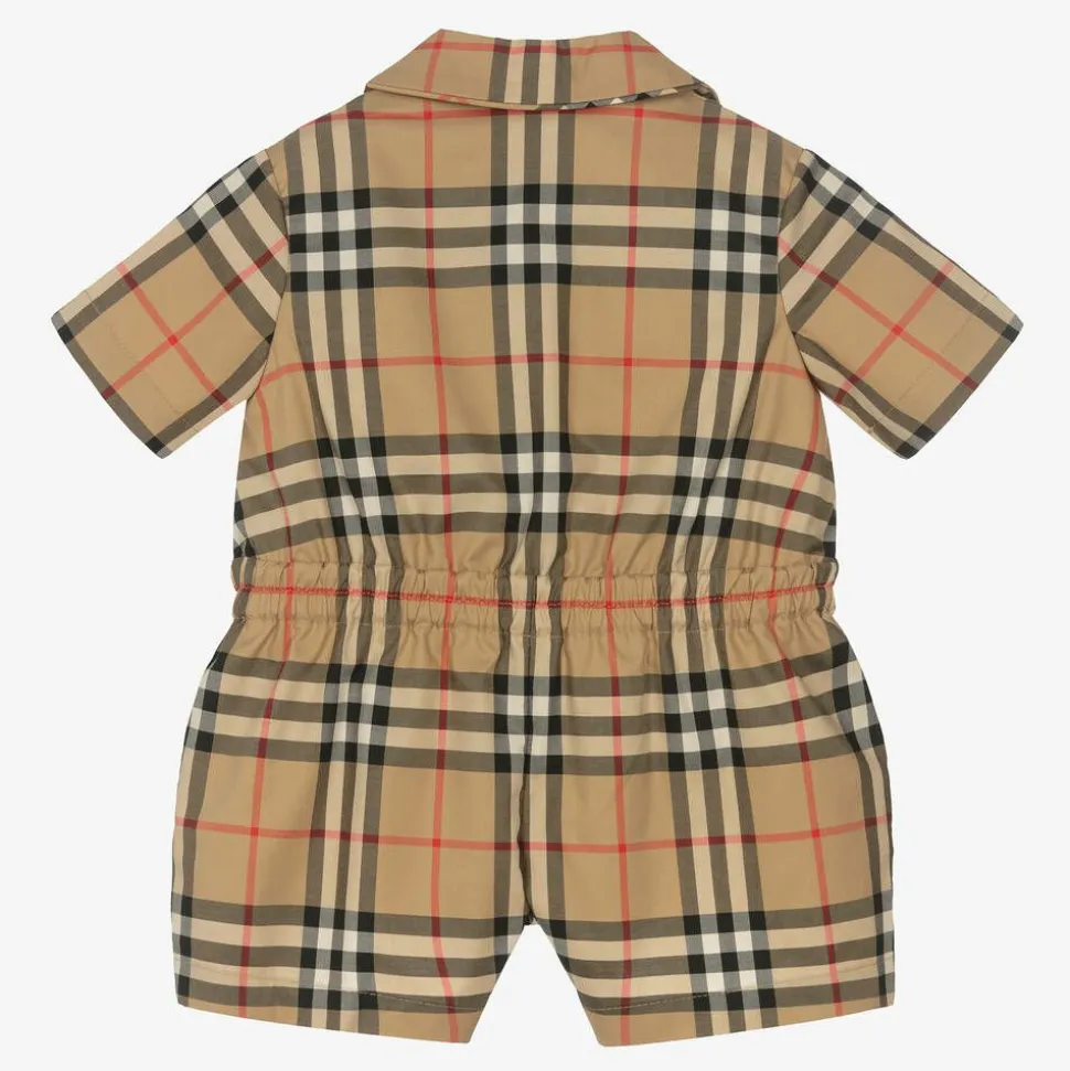 Baby Girls Beige Check Cotton Playsuit