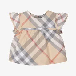 Baby Girls Beige Check Cotton Blouse