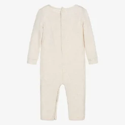 Baby Girls Beige Cotton Bear Romper