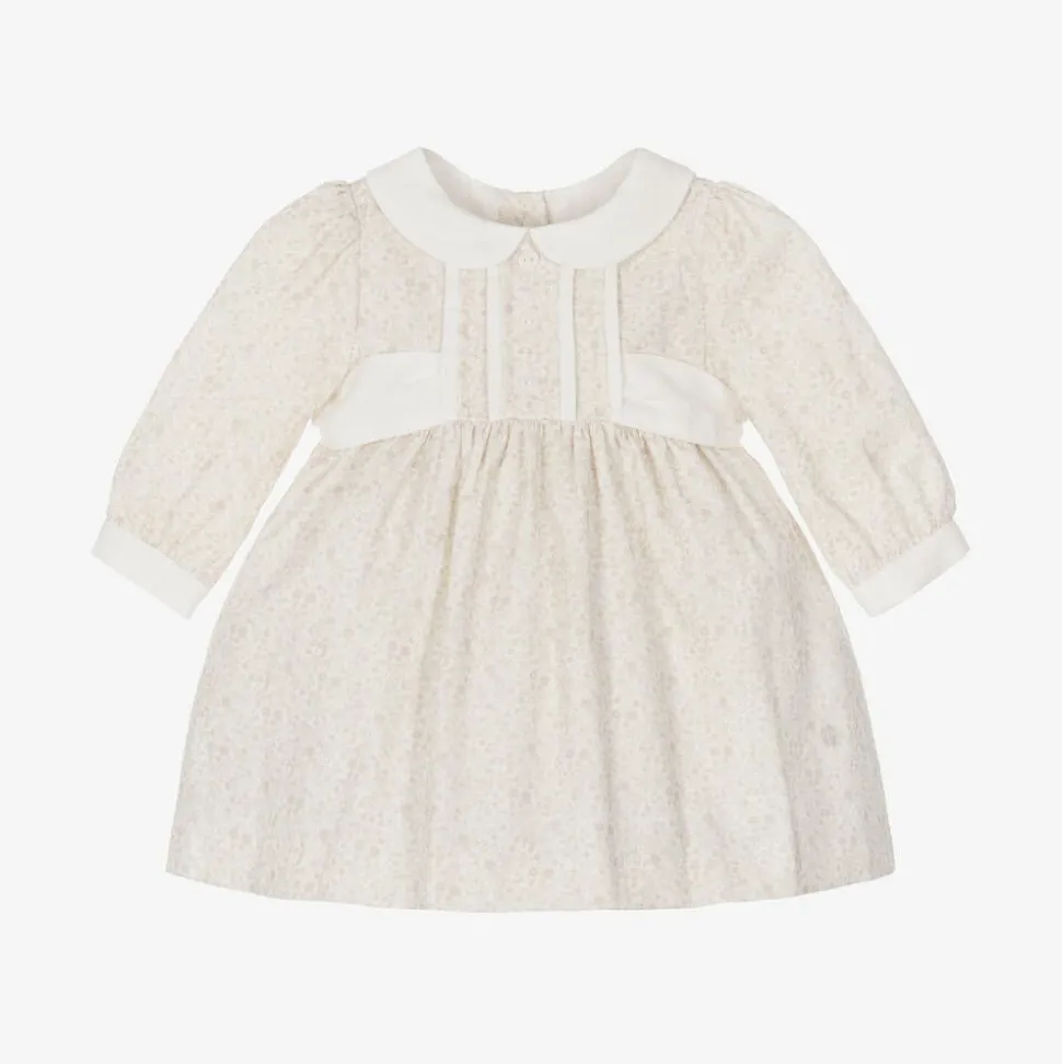 Baby Girls Beige Cotton Floral Dress