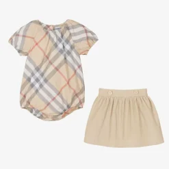 Baby Girls Beige Cotton Skirt Set