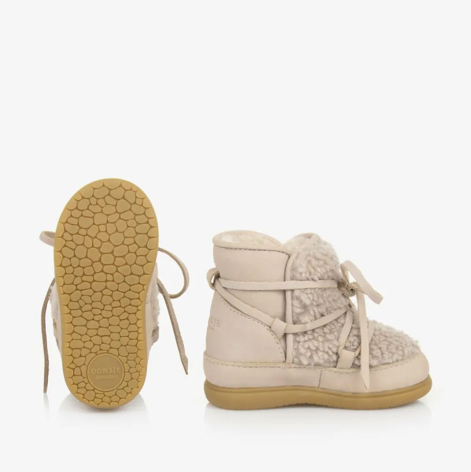 Baby Girls Beige Faux Fleece & Nubuck Boots