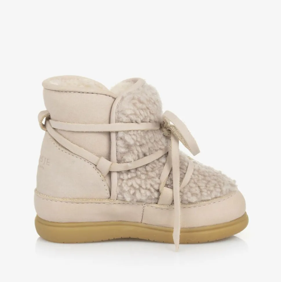 Baby Girls Beige Faux Fleece & Nubuck Boots