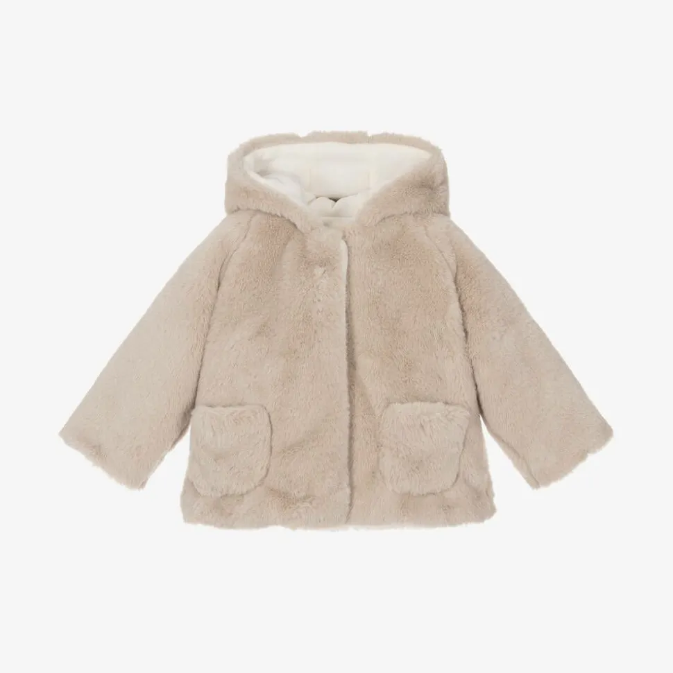 Baby Girls Beige Faux Fur Coat