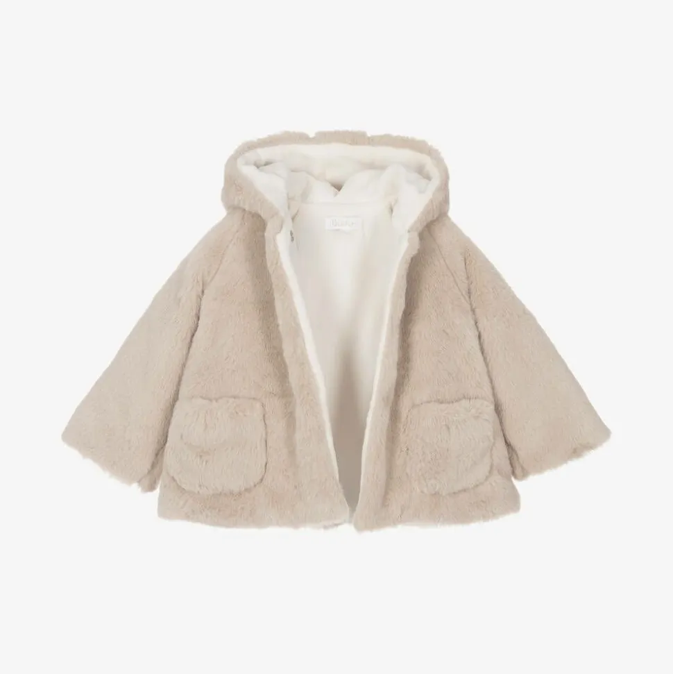 Baby Girls Beige Faux Fur Coat